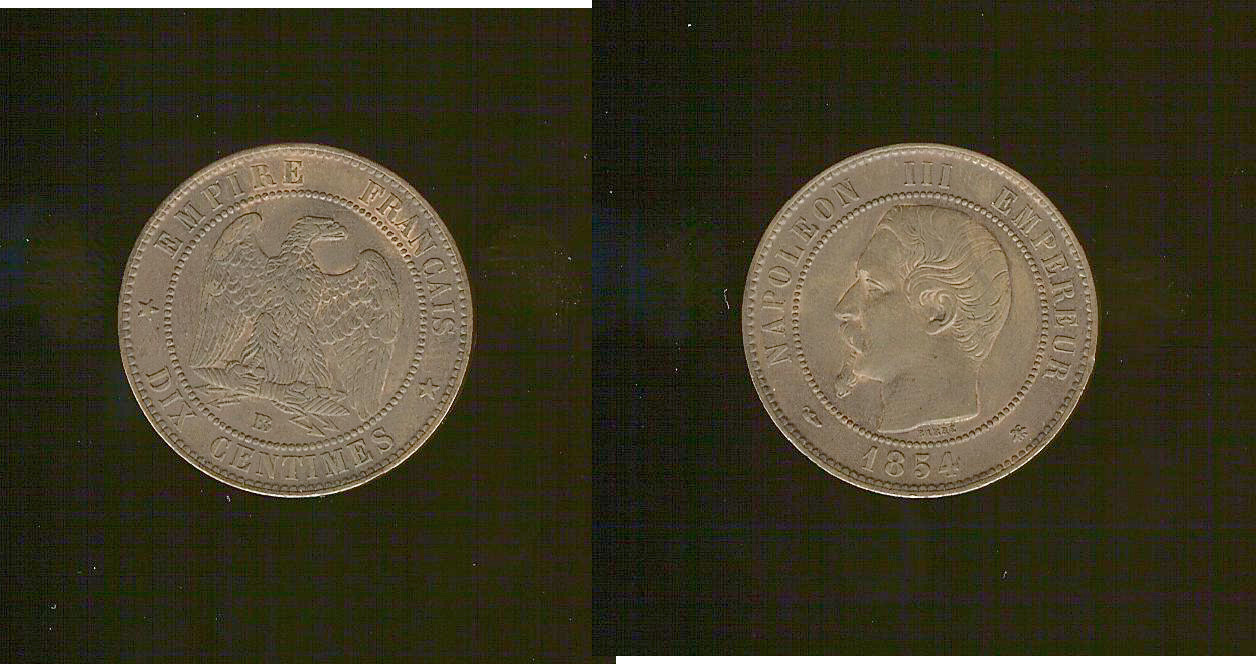 Dix centimes Napoléon III, tête nue 1854 Strasbourg SPL-